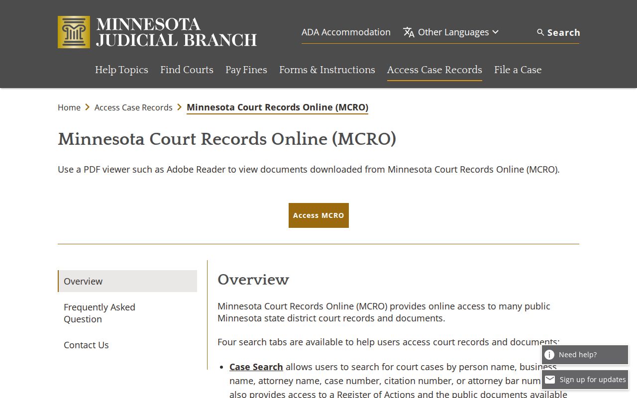 Traverse County court docket MCRO record search overview