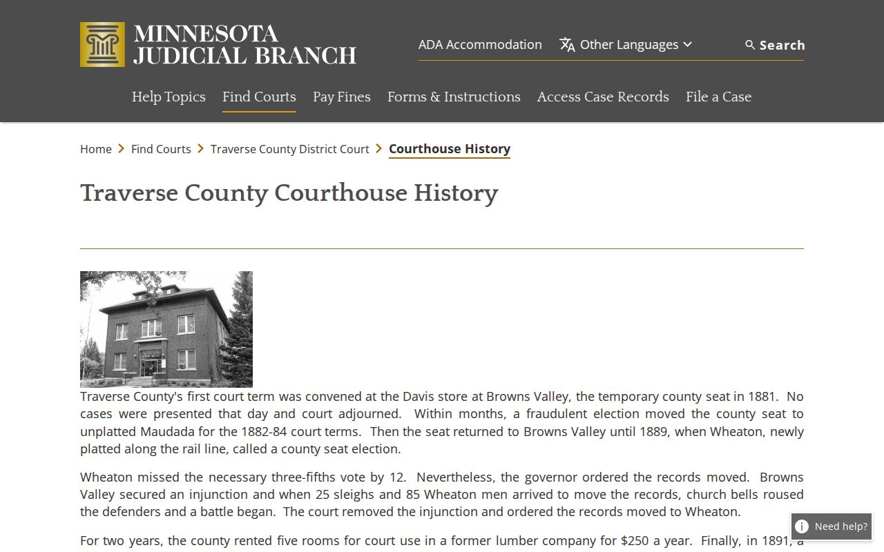 Traverse County court docket courthouse and Court Administration access