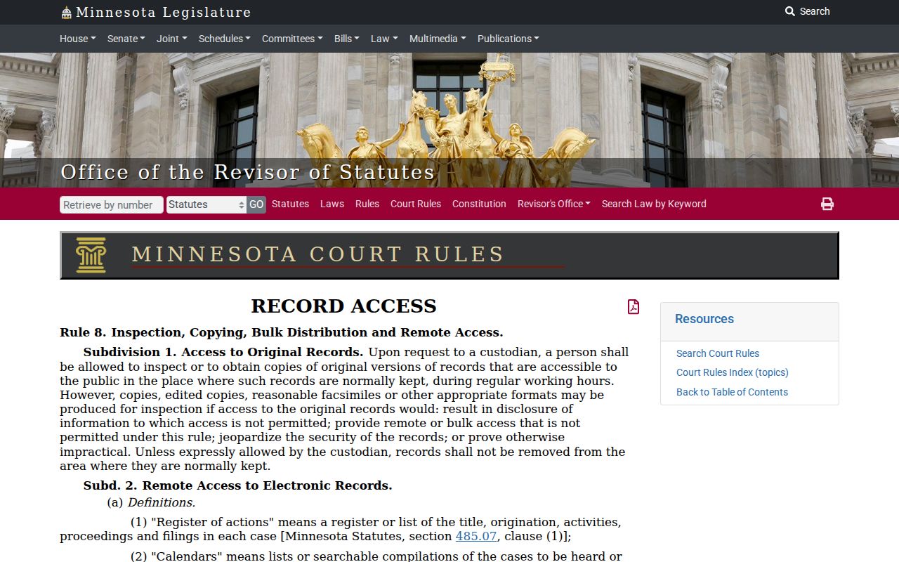 Traverse County criminal court dockets and Minnesota Rule 8 public access
