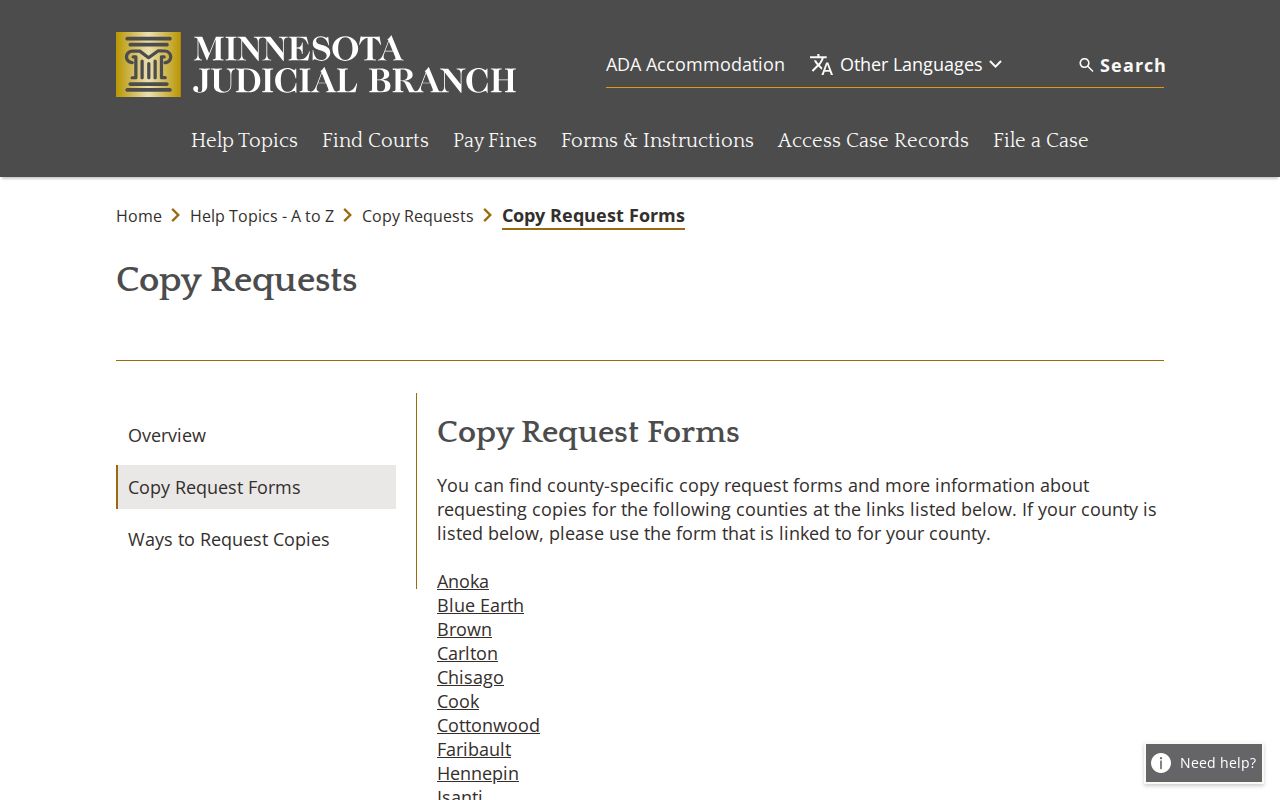 Traverse County court case records copy-request forms information